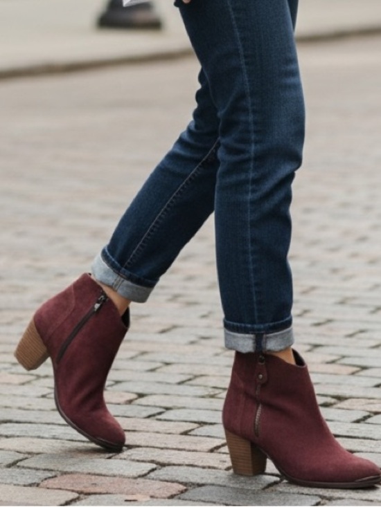 Diba Shoes - Diba Burgundy Suede Ankle Booties with Block Heel 9